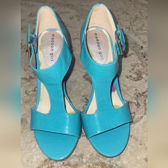 Madden Girl Dwindle "Tourqouise Patent" Open Toe Pump SZ. 7.5 - Picture 3 of 15